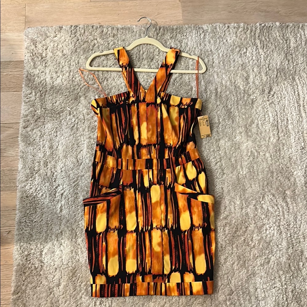 Michael Kors Orange and Brown Halter Sheath Dress